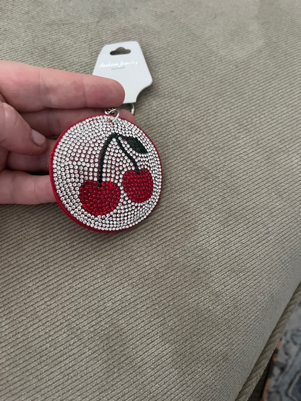 Rhinestone Cherry Keychain - Red & Silver Sparkle - Picture 3 of 3